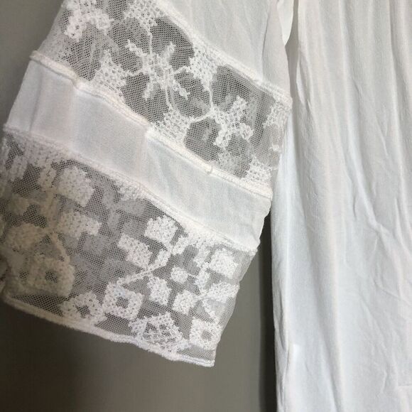 Maria Rello White Lace Boho Top Lace Up Neckline Womens Size Small Rayon - Picture 7 of 9